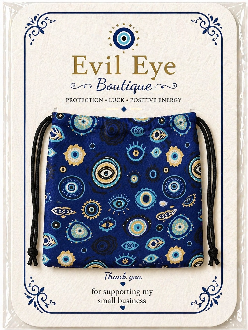Evil Eye Boutique Drawstring Pouch - Blue Multicolor Eye Motif